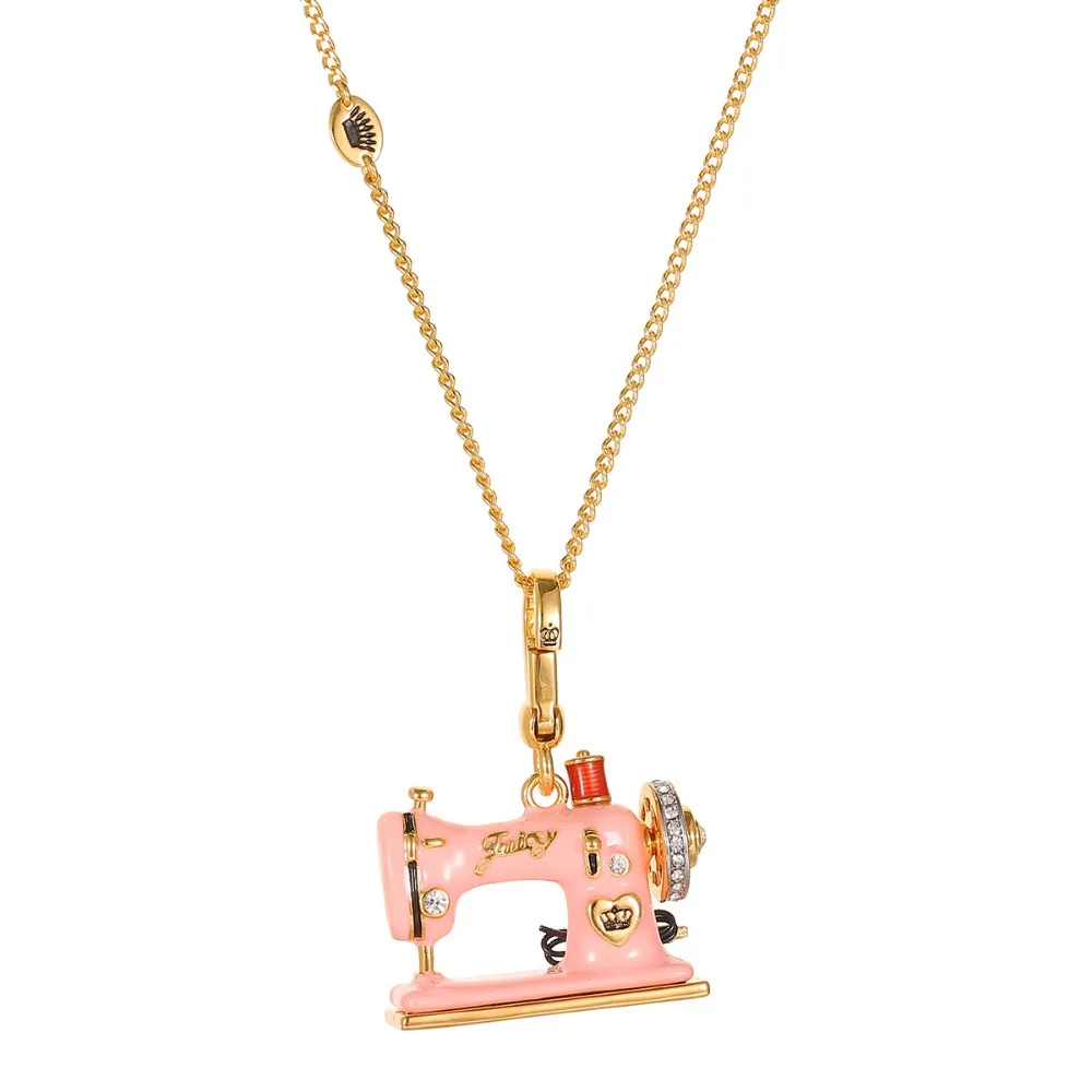 Enamel Pink Sewing Machine Pendant Necklace Love Heart Crown Bowknot Fashion Jewelry For Women Girls Cute Gift - view 5