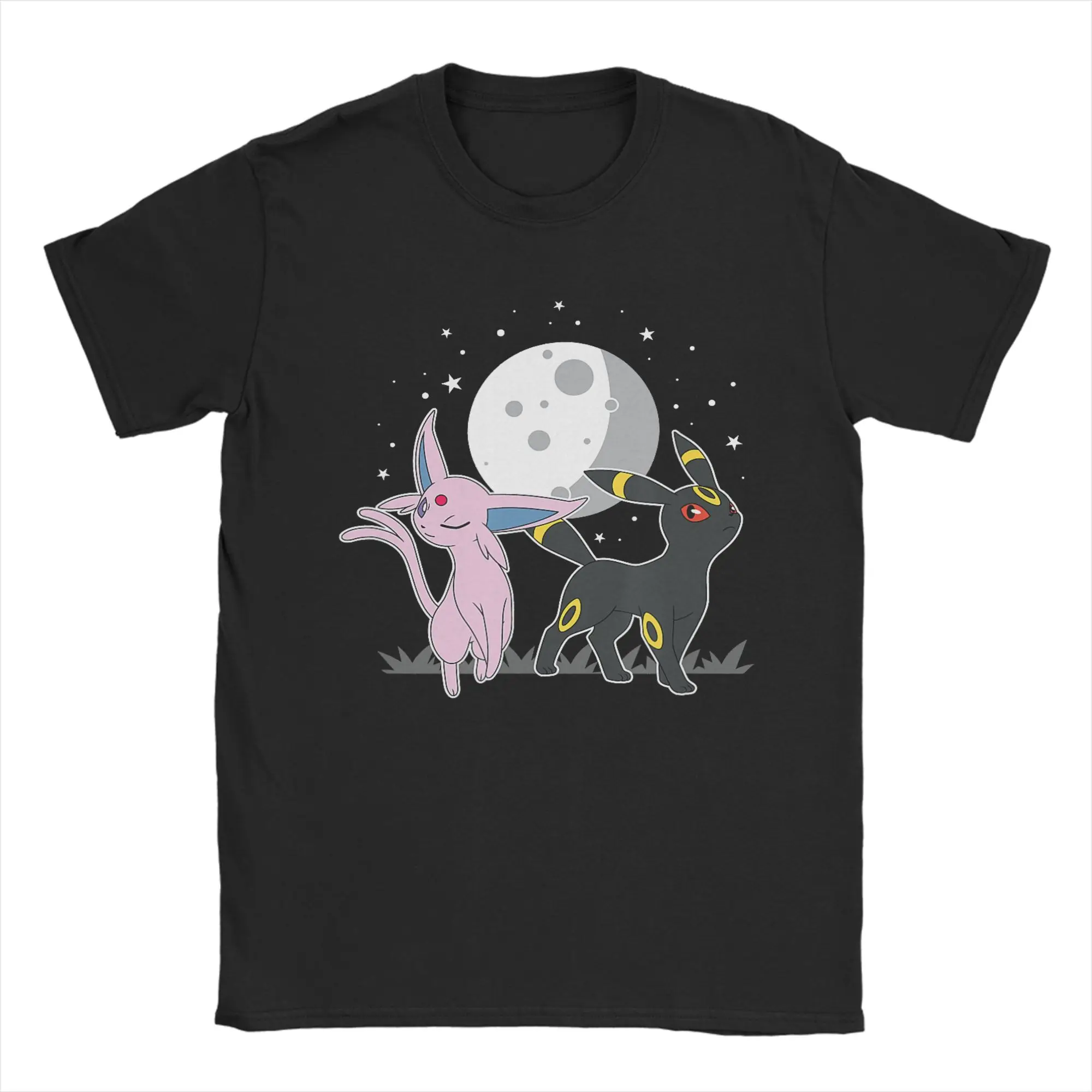 Pokemon Celestial Espeon und Umbreon T-Shirts für Herren, Vintage-T-Shirt aus 100 % Baumwolle, Rundhals-Kurzarm-T-Shirt, Geschenkkleidung