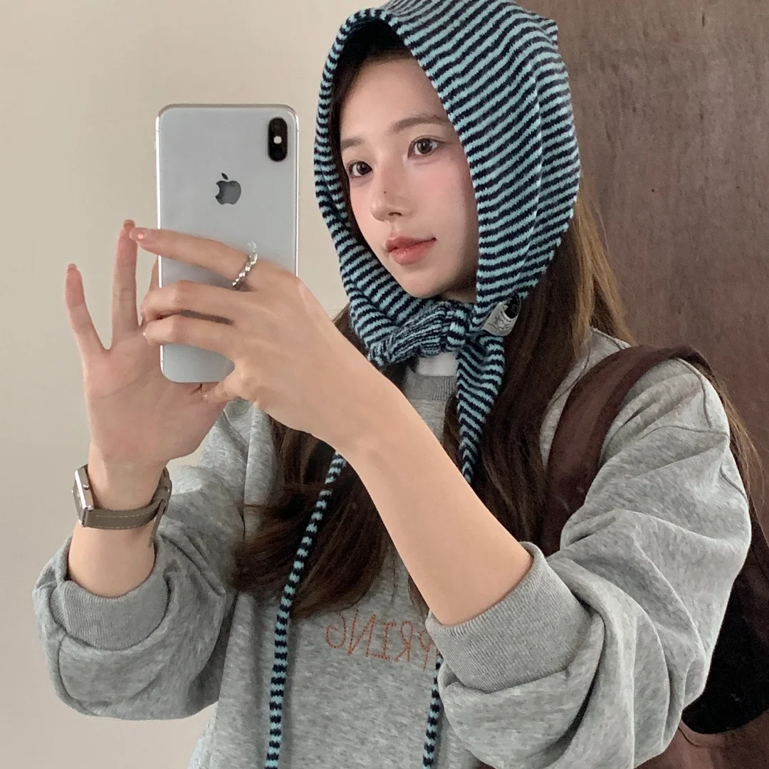2026 new colorful Stripes with Wool Triangular Binder Decorative Knitted Small Scarf Soft Multi-Functional Small Scarf Collar