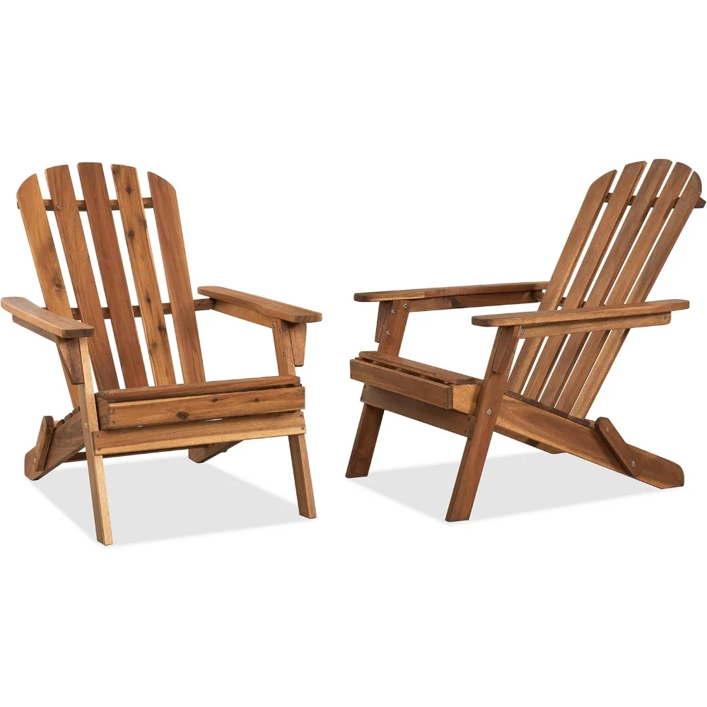 

Collapsible Acacia Wood Adirondack Chair Set of 2, 440 LBS Ergonomic Wooden Patio Armchairs with Waterproof, Recliner Chair