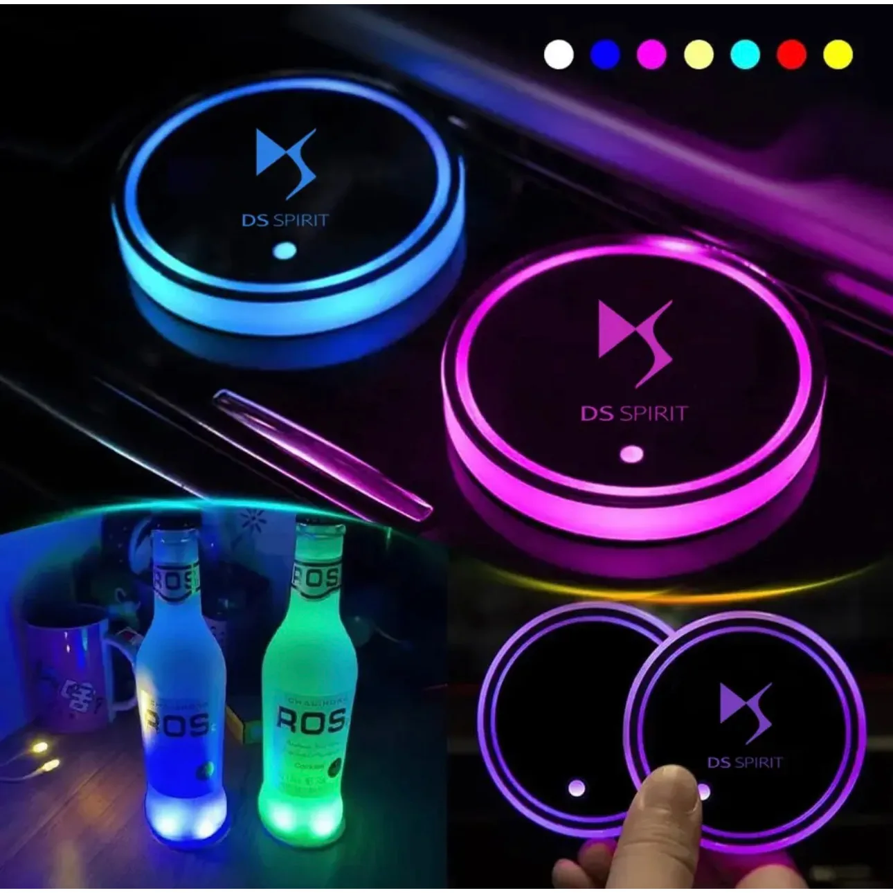 

2pcs Car Coaster Mat Colored LED Light Suitable for DS SPIRIT DS3 DS4 DS4S DS5 DS 5LS DS6 DS7 DS9 Interior Water Coaster