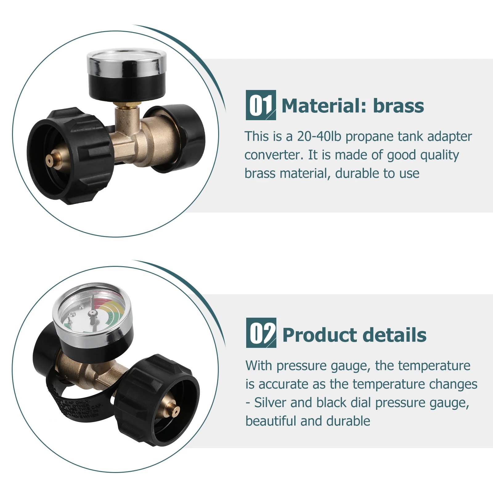 

Color Coded Pressure Gauge Propane Refill Adapter For 540lbs Liquefied Gas Tank Durable Brass Gas Cylinder Connector For Camping
