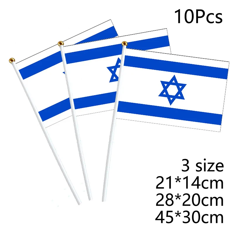 10Pcs Israel National Small Hand Held Waving Flag With Flagpole Car Window Flag Three Sizes Flag Indoor Outdoor Home Decor