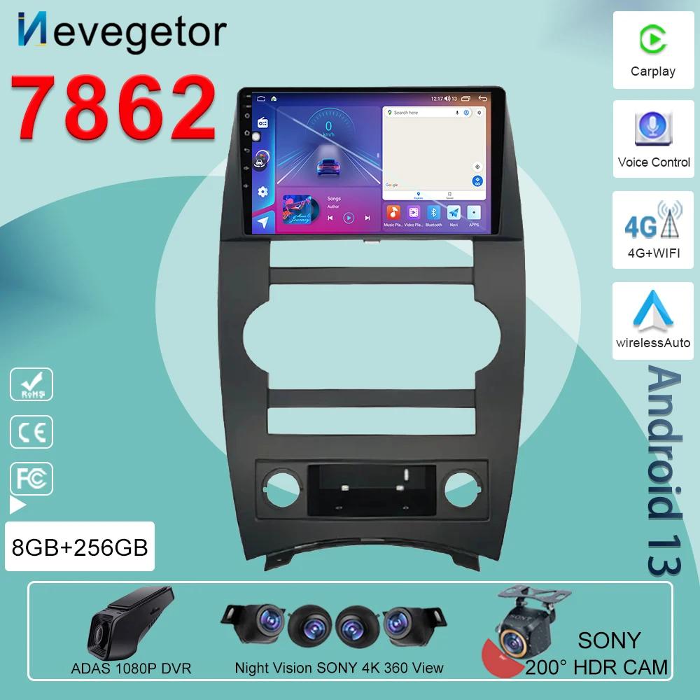 For Jeep Cherokee Commander XK 2007 2008 Android Auto Video Player Car Radio 4G Navigation Multimedia Stereo Carplay No 2din DVD