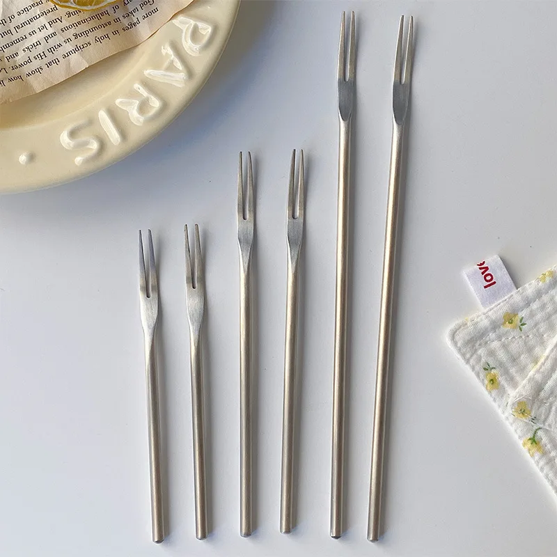 2PCS Stainless Steel Slim Long Handle Fruit Fork Minimalist Dessert Tableware Multi Size Snack Pick for Home Cafe Daily
