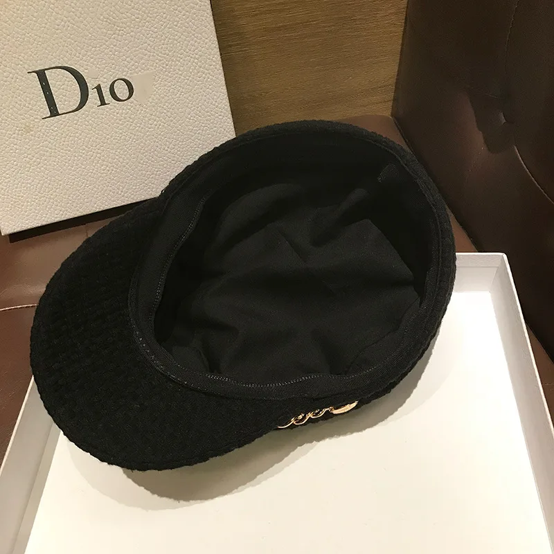 Autumn And Winter Women\'s Fashionable And Versatile Vintage Chain Duck Hat Casual Flat Hat Painter Warm Octagonal Beret Hat C41