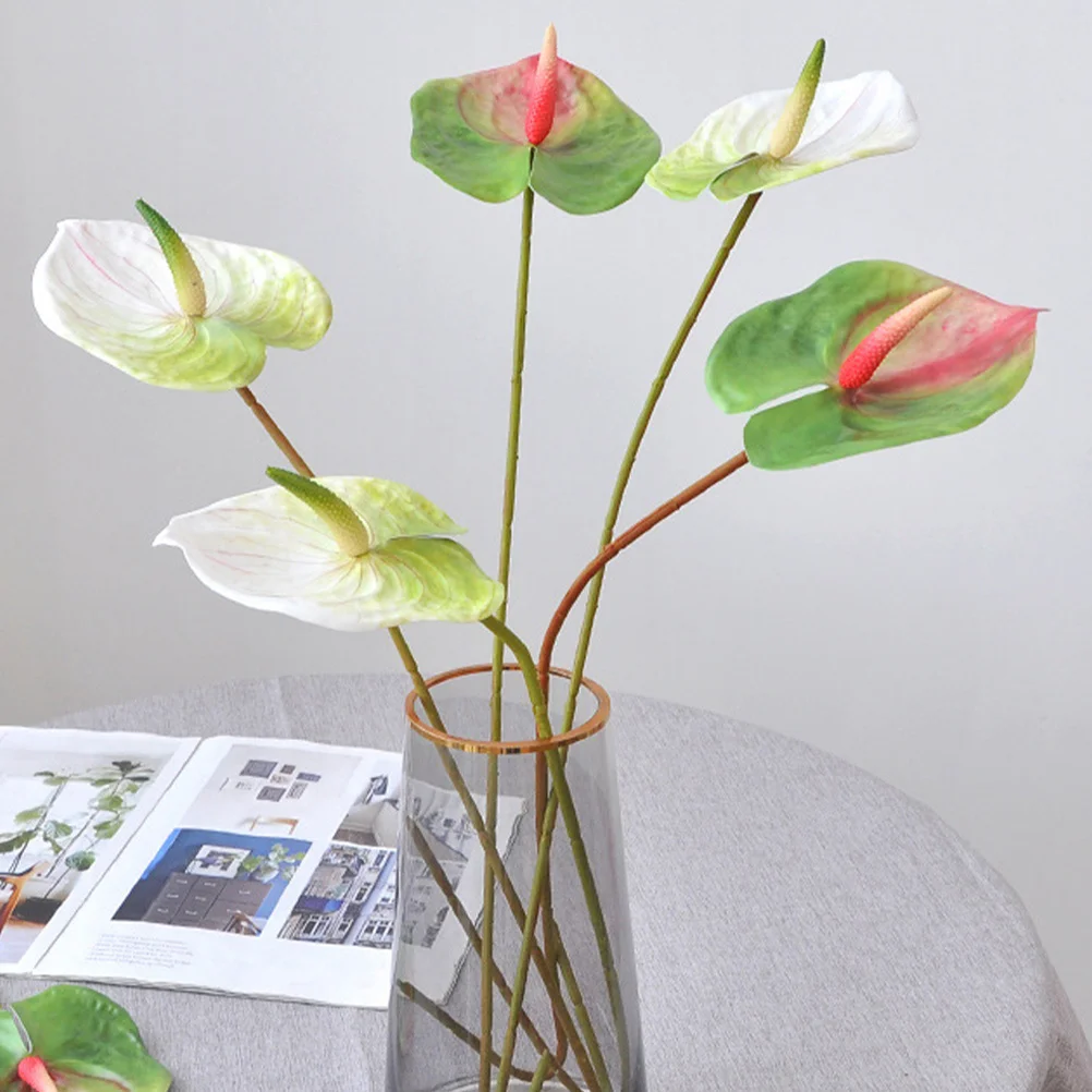 

6pcs Artificial Anthurium Flower Bouquet Faux Flowers For Home Wedding Decor Simulation Flower Arrangement Fake Plant Branch