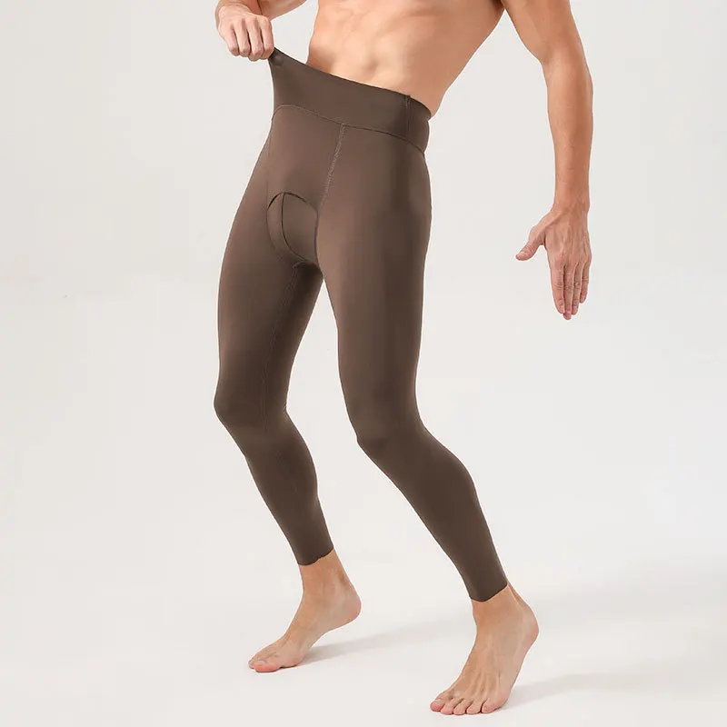 

Mens Leggings Winter Velvet Pajamas High Waist Hip Lift Tight Sweatpants Breathable U Convex Pouch Pants High Elastic Lingerie