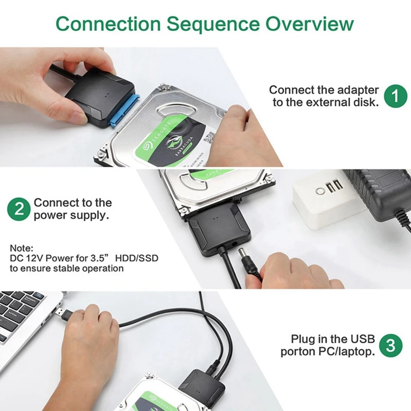 5X USB To Sata Data Cable, 2.5/3.5 Inch USB3.0 Easy Drive Cable Sata Hard Disk Adapter Cable(US Plug)