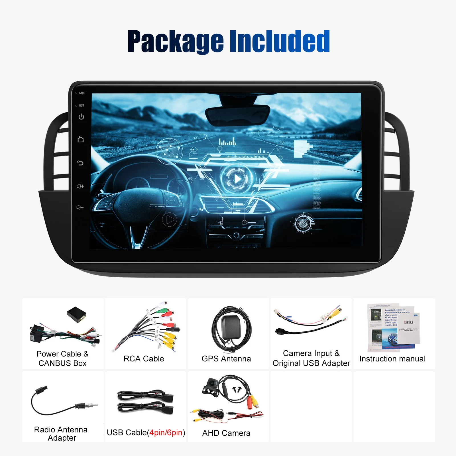ESSGOO Draadloze Apple Carplay Android Auto Voor Fiat 500 2007-2015 9 "Android 13 64G Auto Stereo GPS WIFI RDS Bluetooth FM EQ USB