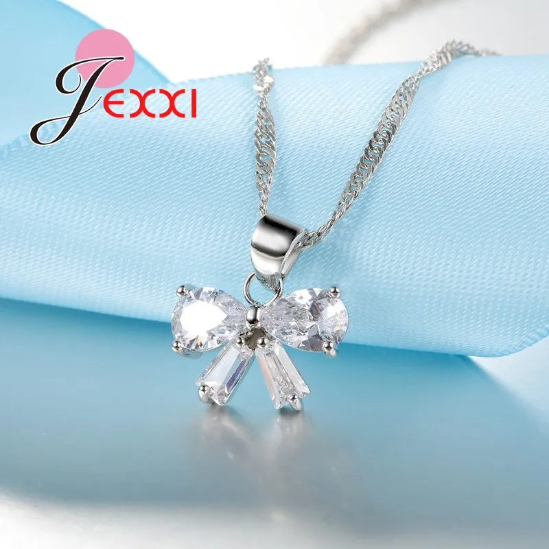 Bridal Wedding Silver Jewelry Sets African AAA Crystal Butterfly Shape Design Pendant Necklace Drop Earrings for Women