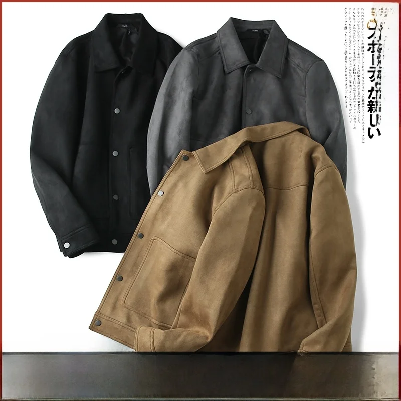 

Замшевая куртка в стиле ретро, свободный повседневный воротник, однотонная мужская осенне-зимняя модная верхняя одежда, молодежная палатка с подставкой, длинный све