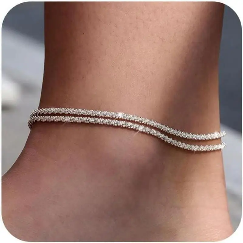 1Pcs Adjustable Double Layered Anklet Gold/Silver Ankle Bracelets For Women Dainty Stackable Cuban Link Anklets Beach Jewelry