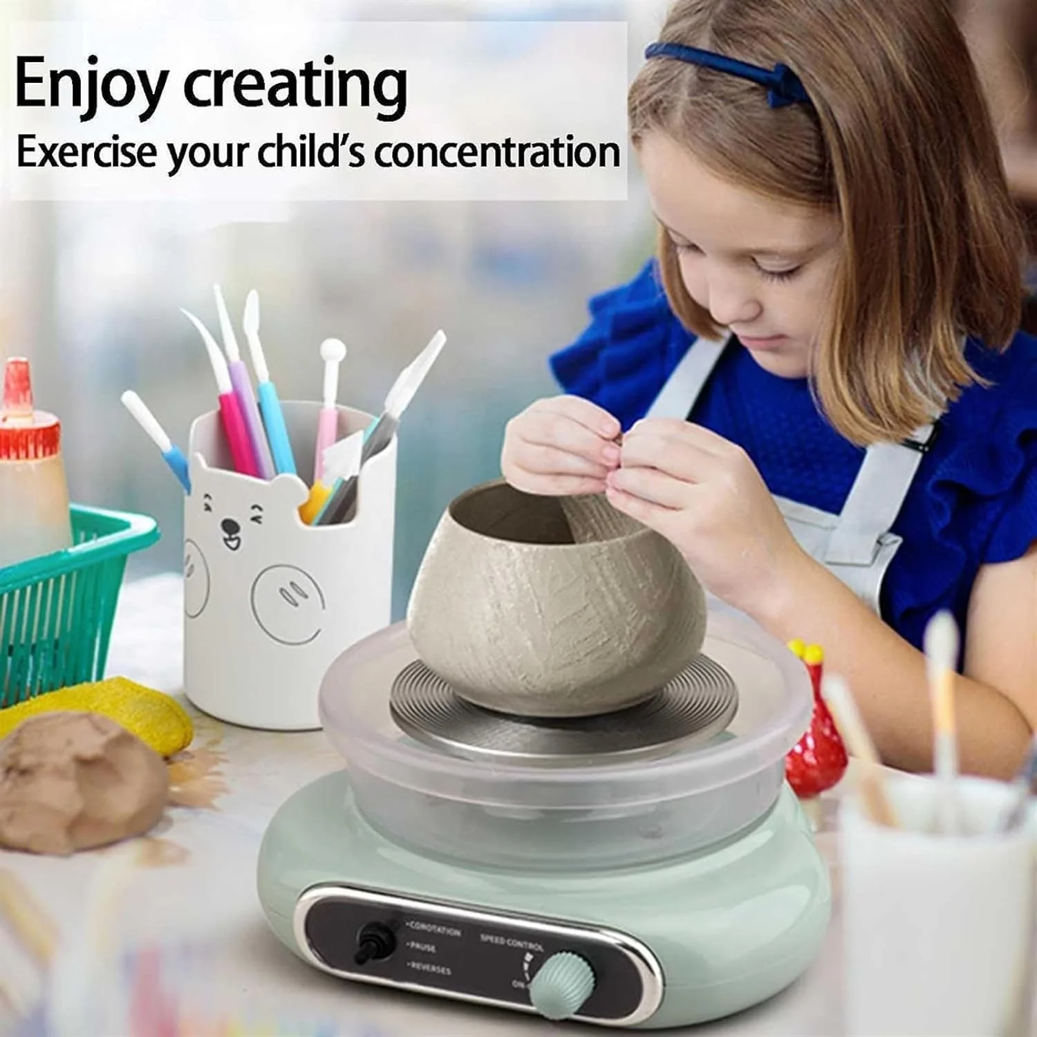 Electric mini pottery wheel toy machine diy pottery making machine and paint art craft pottery wheel kit for kids