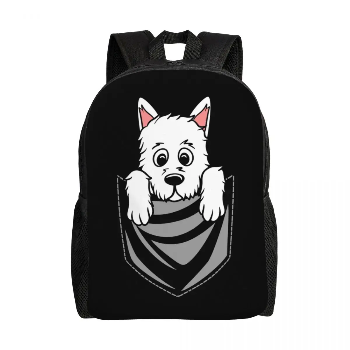 Westie Breast Pocket Dog Travel Backpack School Computer Bookbag West Highland White Terrier Puppy College Student Daypack Bags