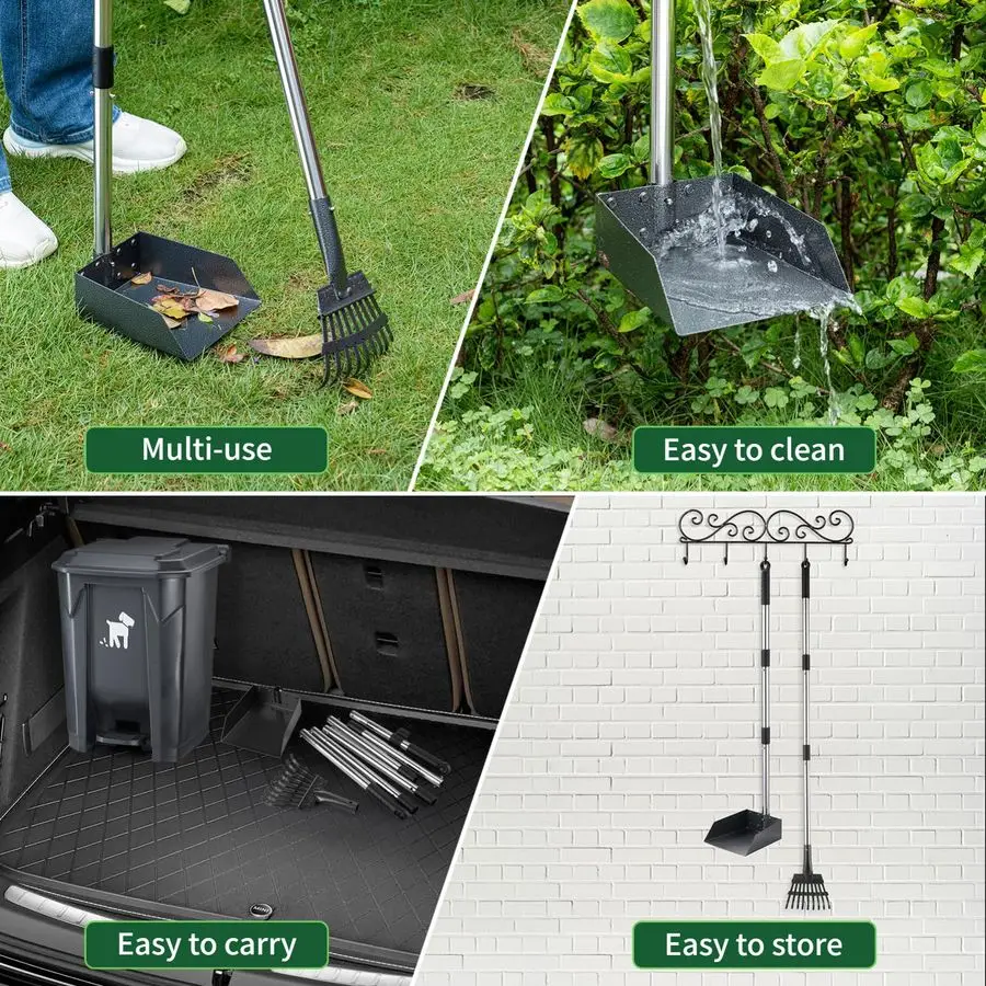 

Dog Pooper Scooper, Dog Poop Trash Can Set with Removable Inner Bucket, Long Handle Rake, 150 Waste Bags, Easy Pick Up Poop Scoo