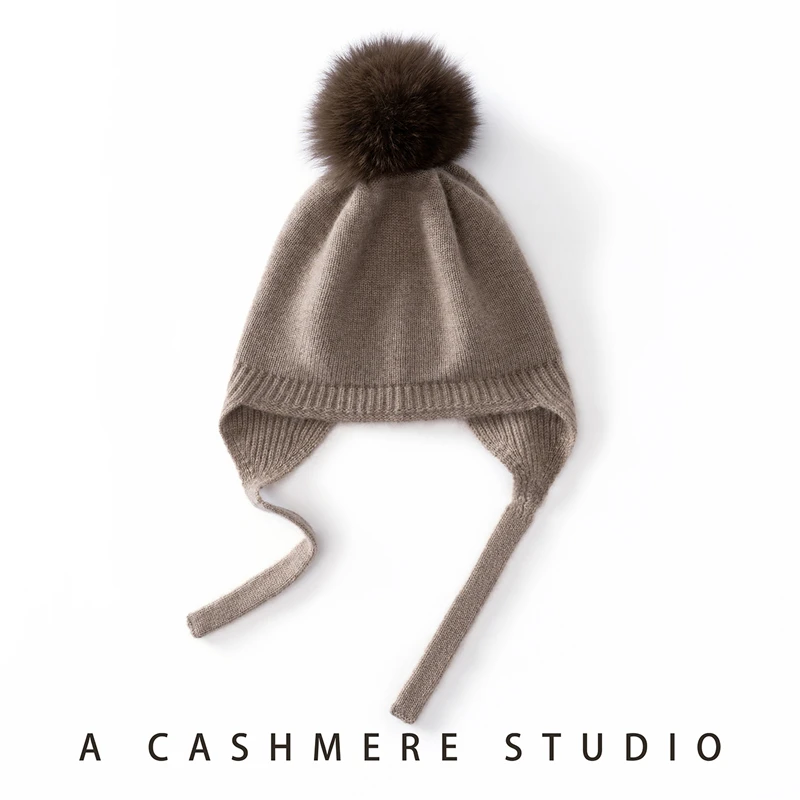 Pompom Baby Ear Protection Cap Winter Warm Children Pullover Cap Kids Solid Color Cashmere Knitted Hat Boys and girls Beanies