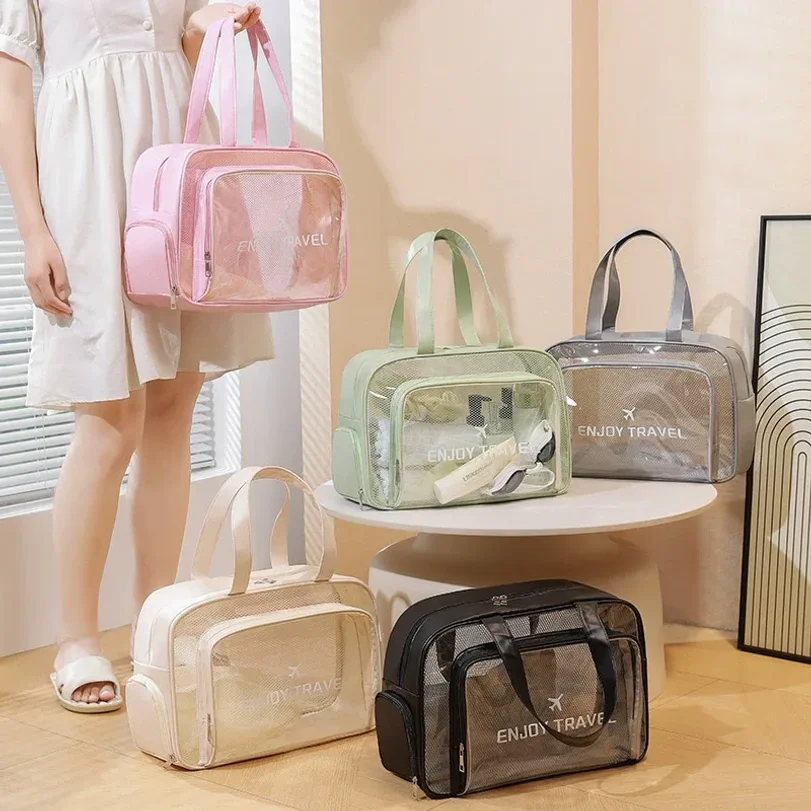 

Wet and dry separation Portable Transparent PVC Women's Waterproof travel bag swimming storage bag PU portable cosmetic bag