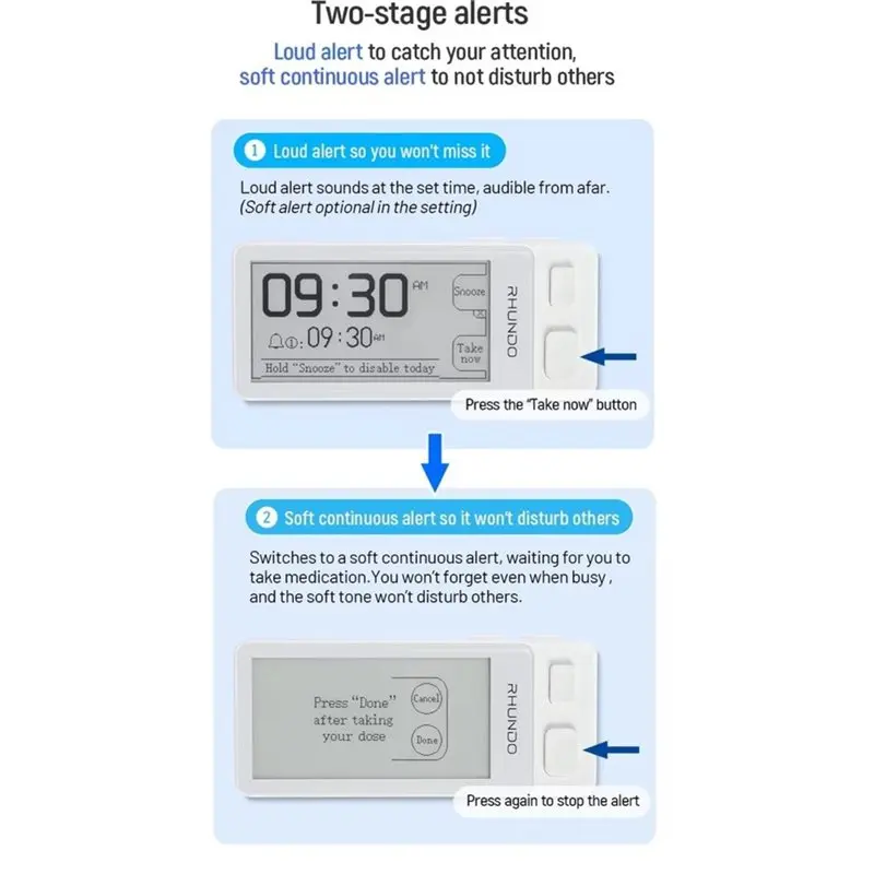 ABVG-Kitchen Bedroom Digital Clock Smart Medication Reminder 3 Alarms Epaper Screen USB-C Rechargeable Long Battery Life