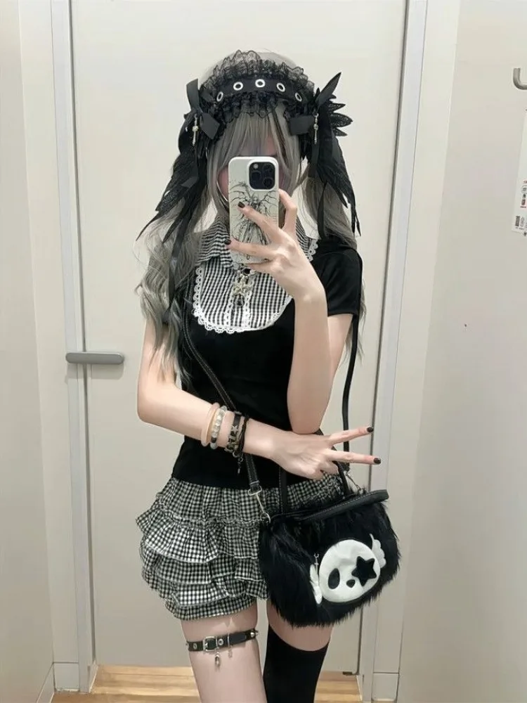 Vintage Gothic Shirt Y2k Women's Clothe Slim Fit T-shirt Sweet Cool Tops Short Sleeve Tees Streetwear Japanese Summer Fashion