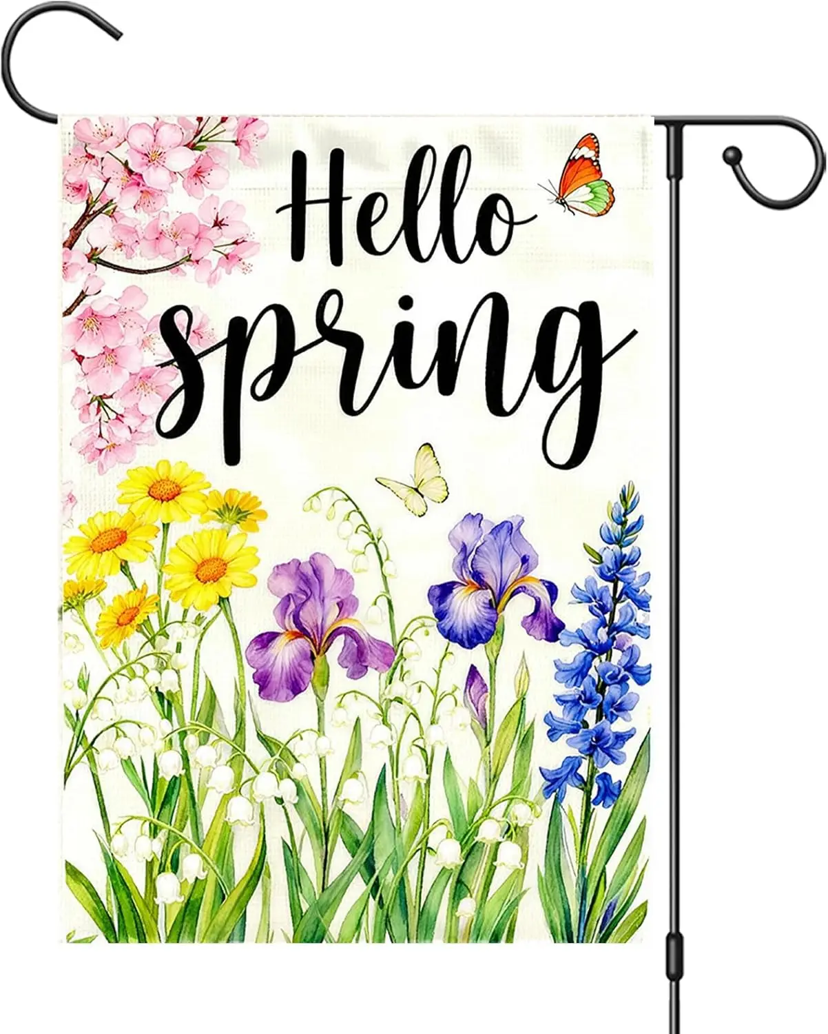 Anytin Hello Spring Garden Flag Watercolor Flowers Butterfly Springs Garden Flags 12x18 Double Sided Design,Romantic Spring  uui