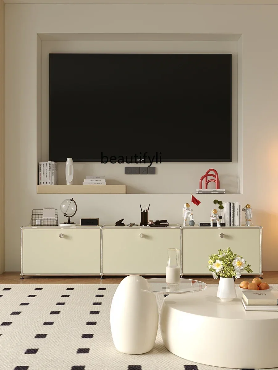 

YH9Cream wind USM medieval stainless steel TV cabinet, simple modern module combination dining side cabinet for storage