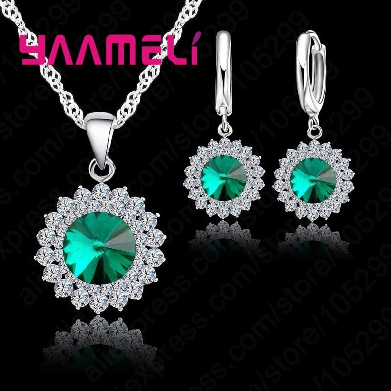 Necklace Earrings Set Luxurious Romantic Style Light Blue/Dark Blue/Deep Blue/Red/Green/Black For Women Wedding