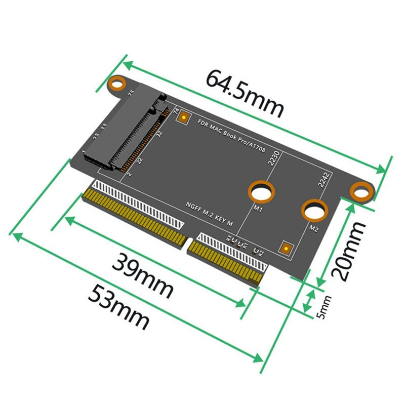 Adaptor SSD A1708, Nvme PCI Express PCIE ke NGFF M2 kartu adaptor SSD M.2 SSD untuk Apple Pro Retina 13In A1708 2016