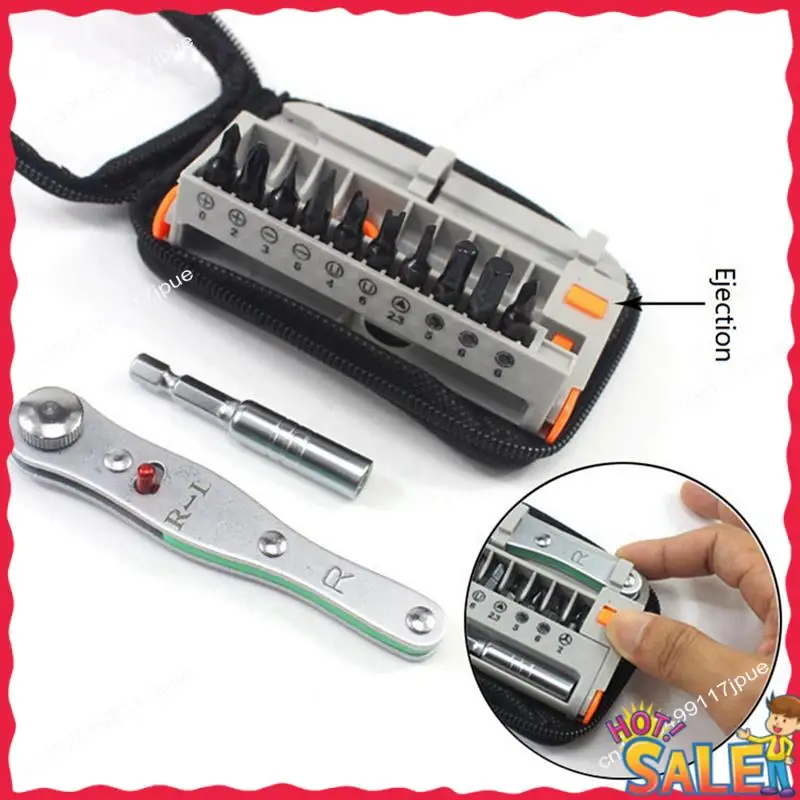 BOFO 12Pcs Portable Bidirectional Ratchet Screwdriver Set Multi-Purpose Screwdriver Set Portable Ratchet Hand Tools Durable Grey