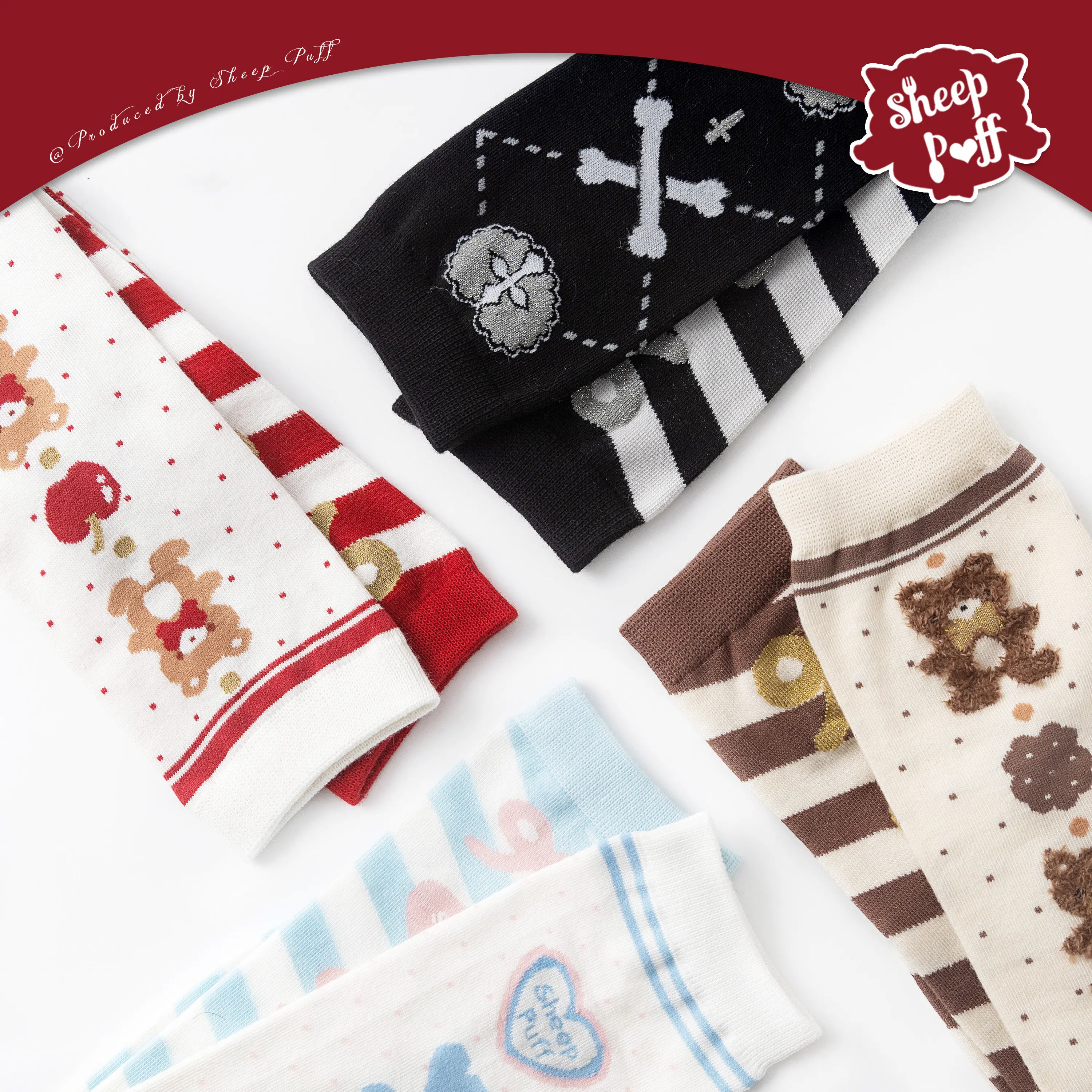 

Soft Girl Sweet Cute Original Mandarin Duck Two-Color Japanese Lolita Striped Cotton Medium Tube Socks Women's Spring