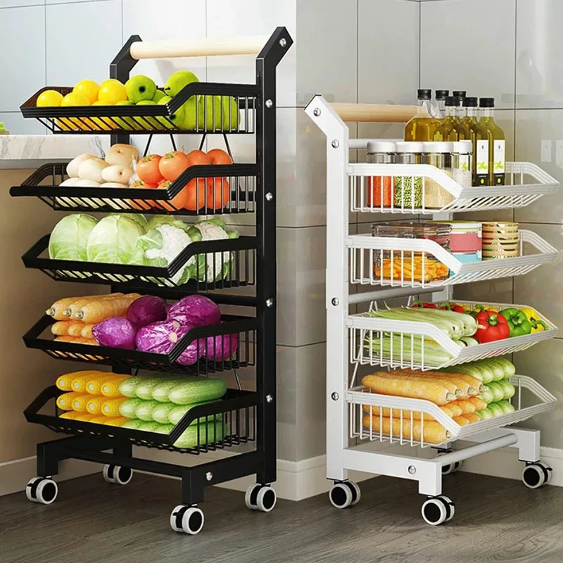 Light Luxury Metal Kitchen Trolleys Creative Storage Cart Modern Home Furniture Floor Multi-layer Fruit Vegetable Snacks Shelf