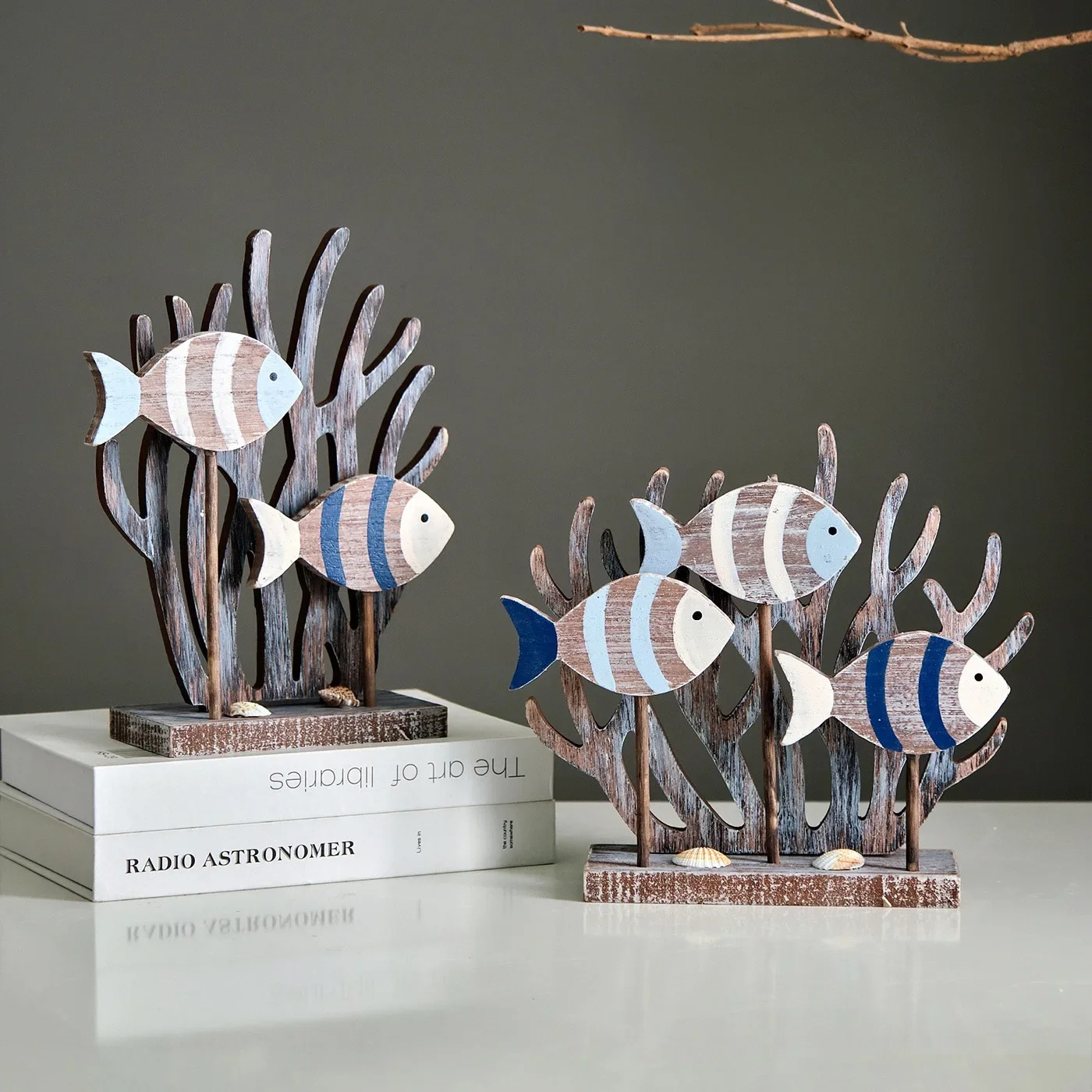 Decoraciones Coral 3D de madera estilo mediterráneo, artesanías creativas en el océano, adornos de escritorio, bricolaje,