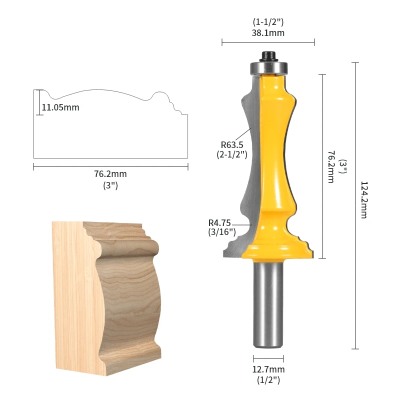 YUSUN 12MM 12.7MM Shank Architectural Molding Router Bit Woodworking Milling Cutter For Wood Face Mill