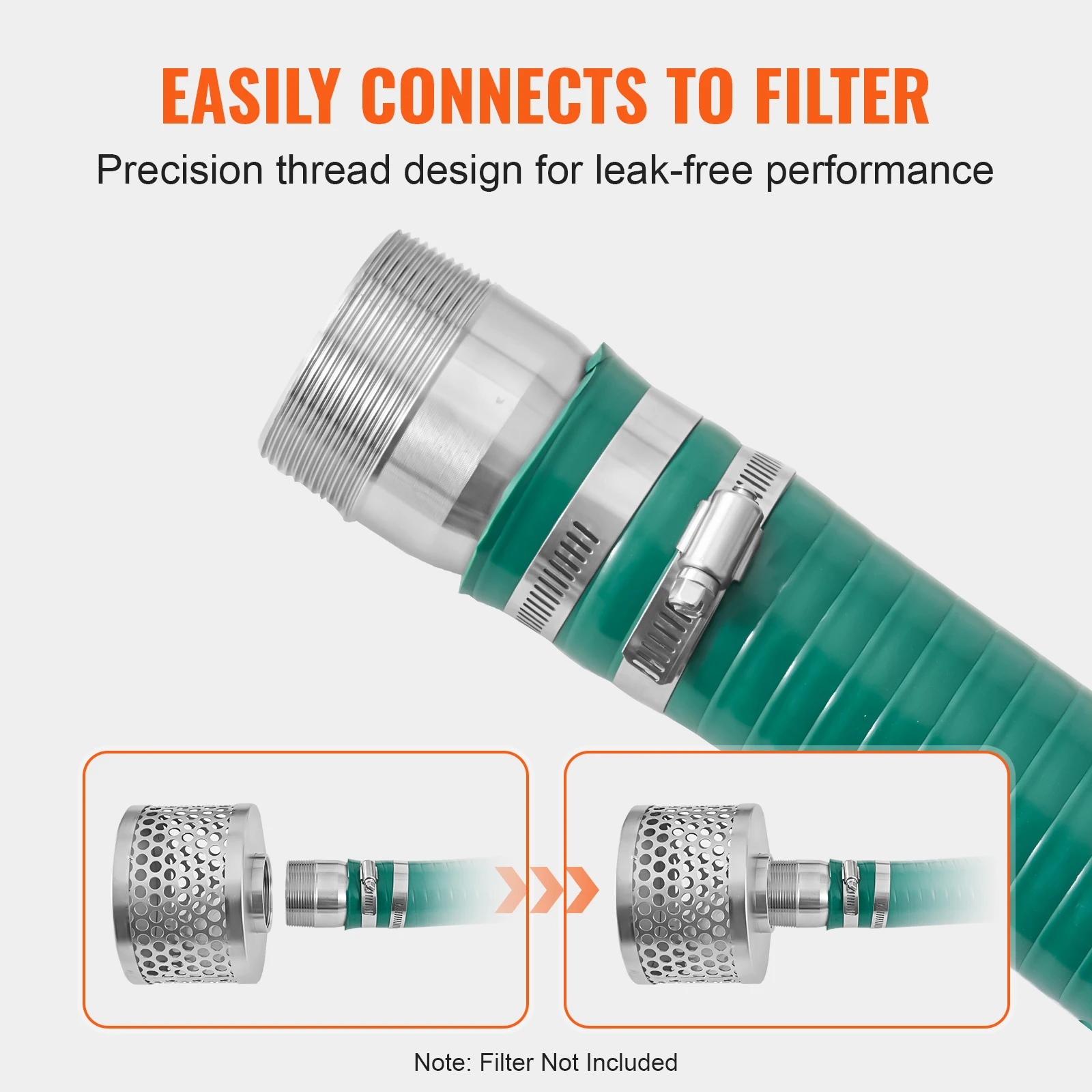 خرطوم SucceBuy شفط 2 بوصة × 20 قدم خرطوم أخضر عالي الجودة مع موصلات Camlock وتركيبات الألومنيوم، يناسب أغراض المضخات المختلفة