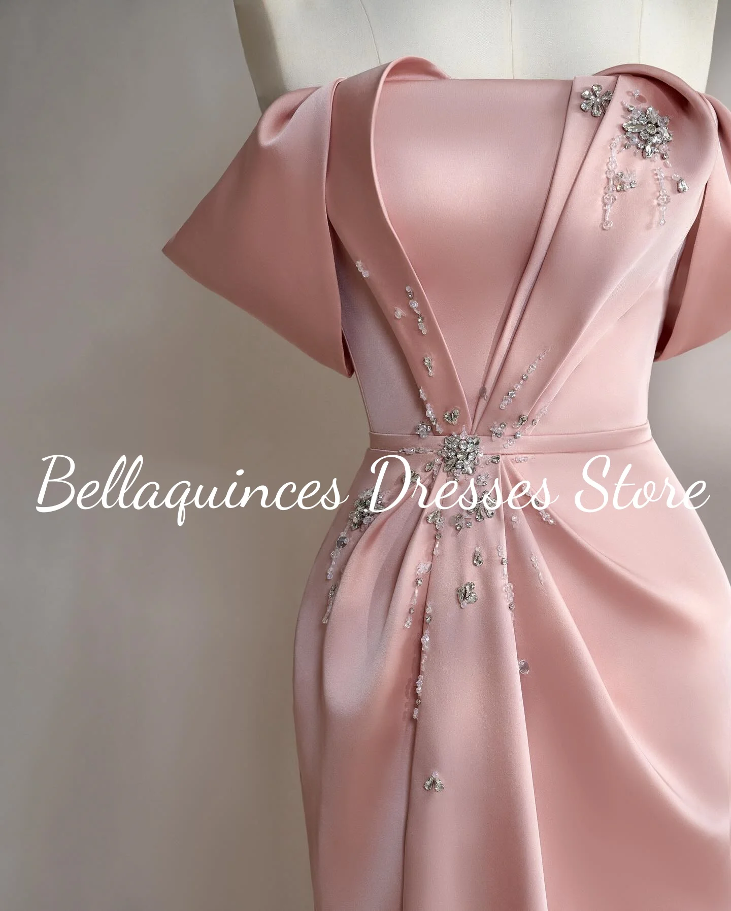 여성용 우아한 인어 핑크 새틴 이브닝 드레스, 러플 포함, 럭셔리 라인석 구슬 장식 긴 무도회 가운, 맞춤형 가운