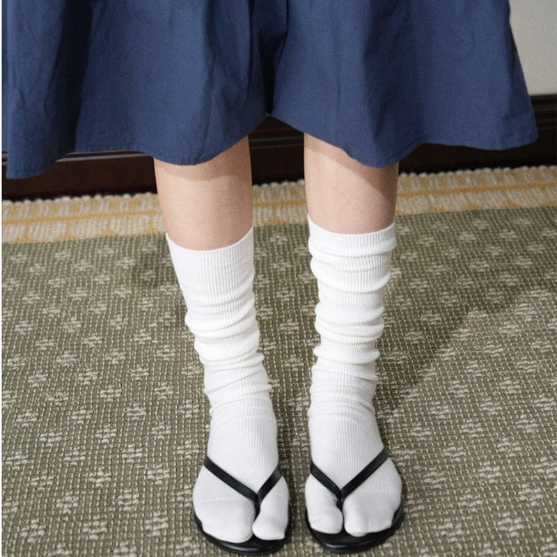 Women's Solid Color Cotton Socks with Small Stripes Split Toe High Quality Comfortable for Spring Autumn Summer Two-Toed Tabi