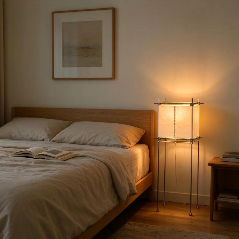 Modern Minimalist Parchment Floor Lamp Stainless Steel Aluminum Frame E27 90-260V Warm Light Living Room Bedroom 35x35x85cm