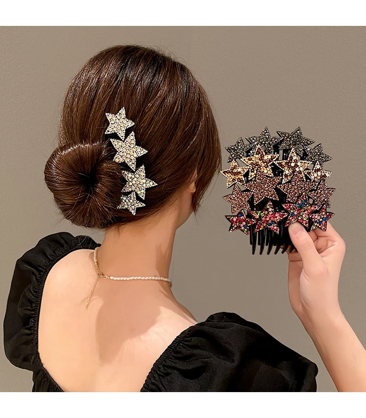 Pentagram Hair Comb Shiny Color Non-slip Hairpin Women Bangs Clip Hair Clips For Women Korean Rhinestone Hair Accessories Comb