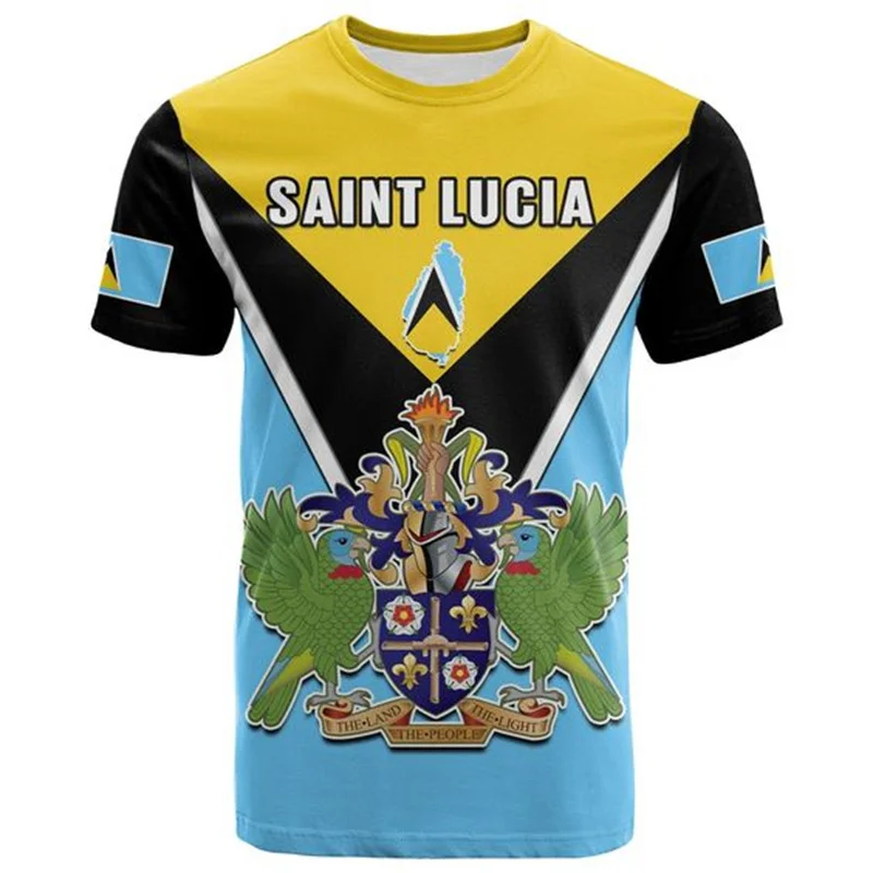 Saint Lucia Flag T-Shirt For Men 3D Printed Coat Of Arms Sports T Shirt Round Neck Short Sleeves Casual Oversized Tee Shirts