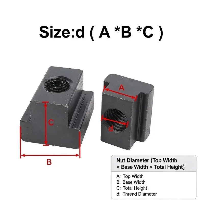 DIN508 T-Slot Nut Block Grade 8.8/10.9 45# Carbon Steel Tapped Through Sliding T-Nut for Milling Machine Clamp Table M6-M48