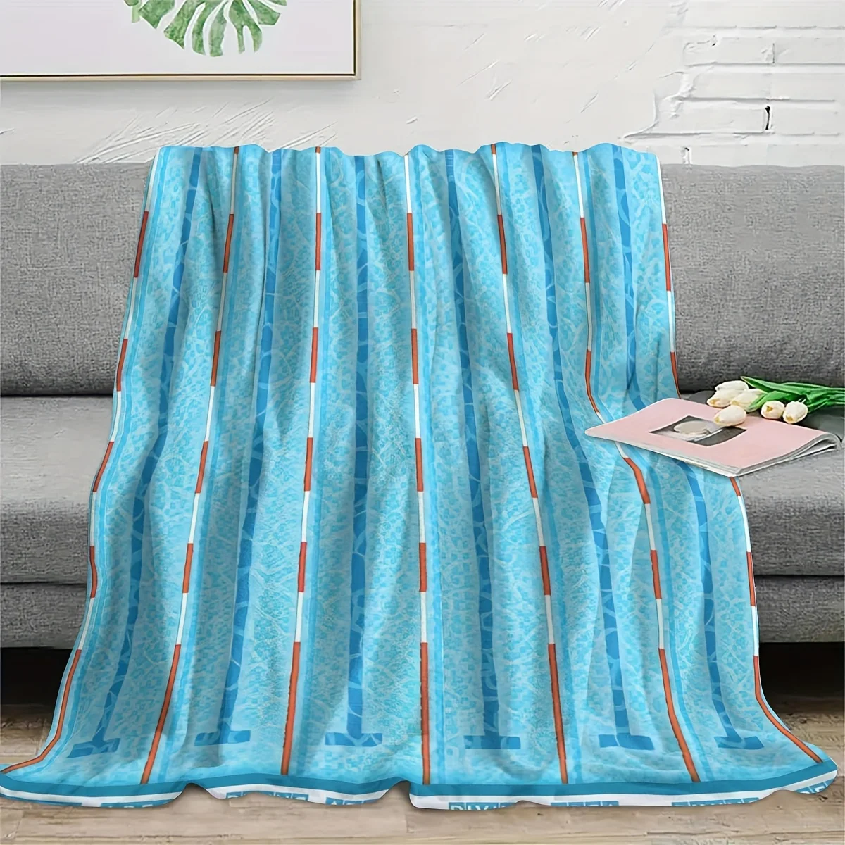 Contemporary Style Blue Swimming Pool Print Flannel Fleece Throw Blanket, All-Season, Anti-Allergen, Multi-Purpose,Digital Print