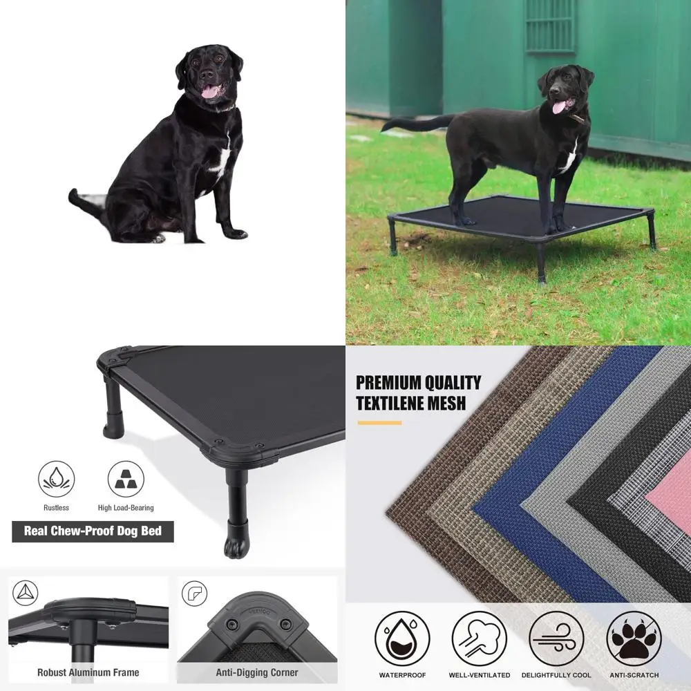 

Durable Aluminum Cooling Dog Cot - Elevated Pet Bed with Textilene Mesh, Non-Slip Feet, Suitable for Indoor/Outdoor, Black, Larg