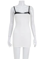 Lace Patchwork Spaghetti Dresses For Women Fashion Sexy Club Y2K Sleeveless Slash Neck Skinny Mini Vestidos Robes Female Bodycon - Image 6