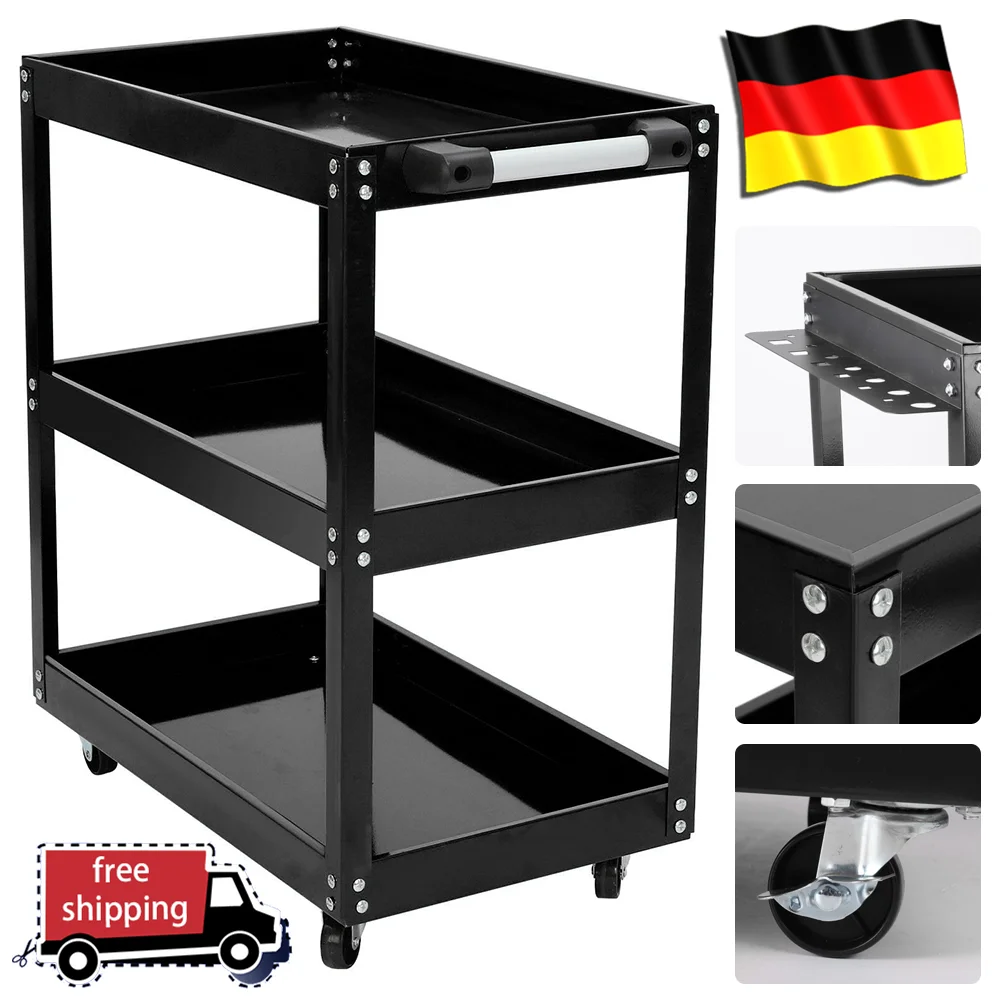 الثقيلة المتداول أداة عربة خدمة عربات مع عجلات 3 الطبقة المحمولة فائدة المتداول أداة عربة المرآب عربة التخزين القابلة للطي #4
