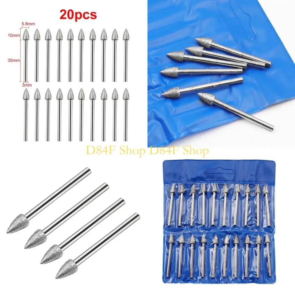 

D84F 20Pcs/set Grinding Head Shank Abrasive Polishing Grinding Bit Jade Stone