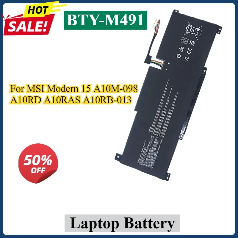 

BTY-M491 Laptop Battery For MSI Modern 15 A10M-098 A10RD A10RAS A10RB-013 A11MU A11SBL A5M A4MW Prestige14 MS-1551 3ICP6/71/74