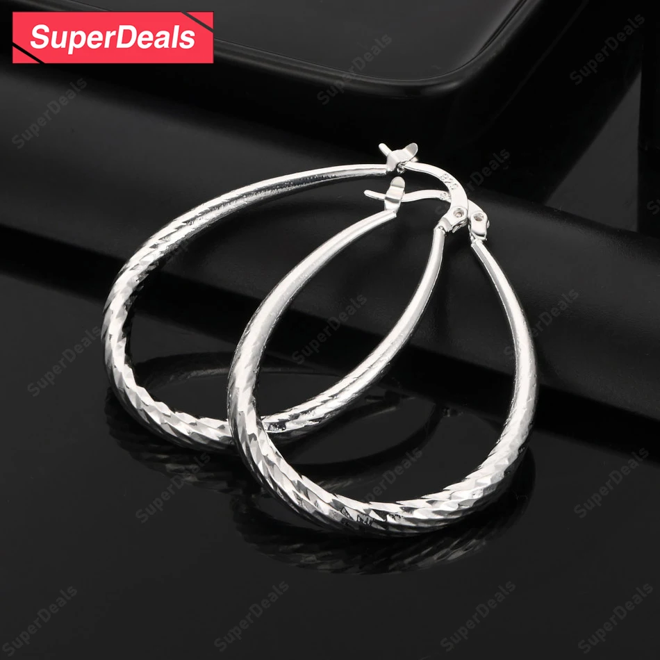 

SuperDeals 925 Sterling Silver Oval Hoop Earrings Temperament Elegant Earrings Birthday Anniversary Party Gift Fine Jewelry