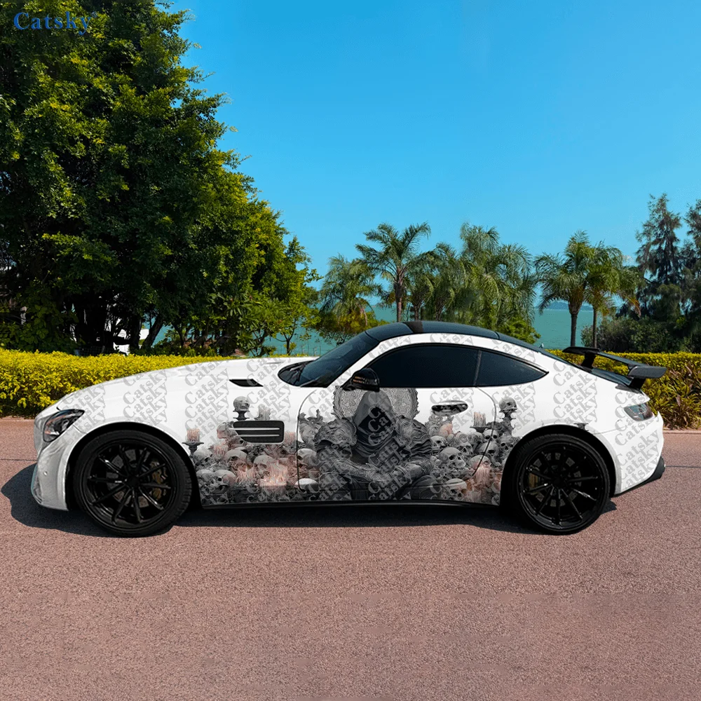 CATSKY.2pcs.Silent Skull on Throne Car Side Decals | Self-Adhesive PVC Waterproof & Scratch-Resistant Stickers, Fashionable Deca