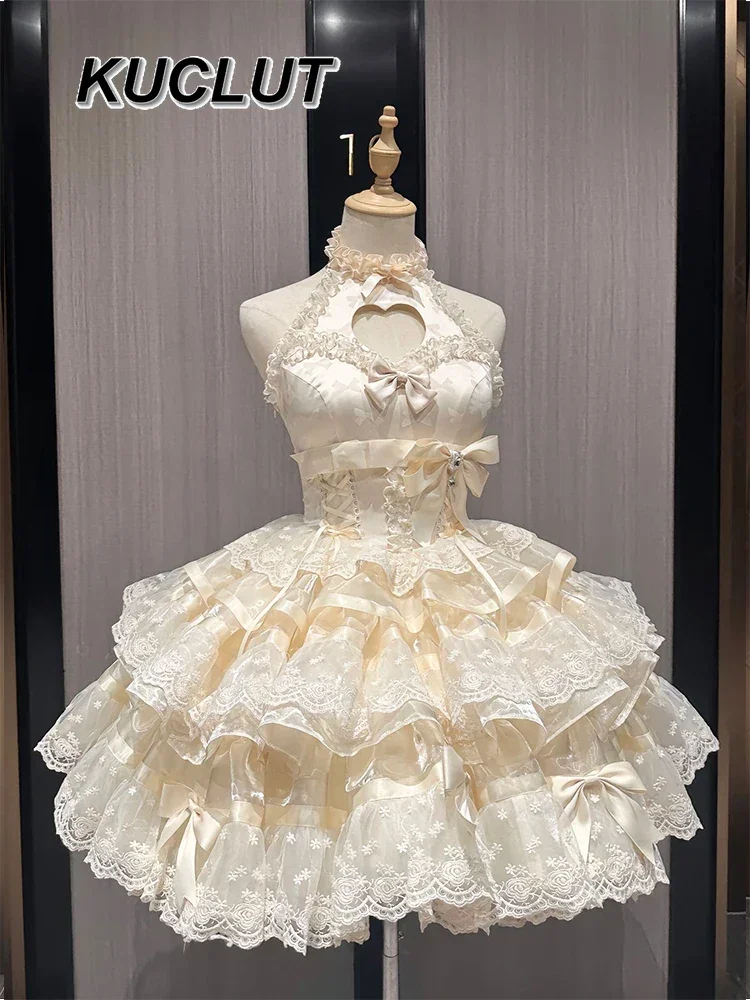 หวานและน่ารักชุดเจ้าหญิงวันเกิดสําหรับสาวผ้าไหมซาติน Lolita สไตล์ Love Hollow Princess Puffy ฤดูร้อนชุดผู้หญิง 2025