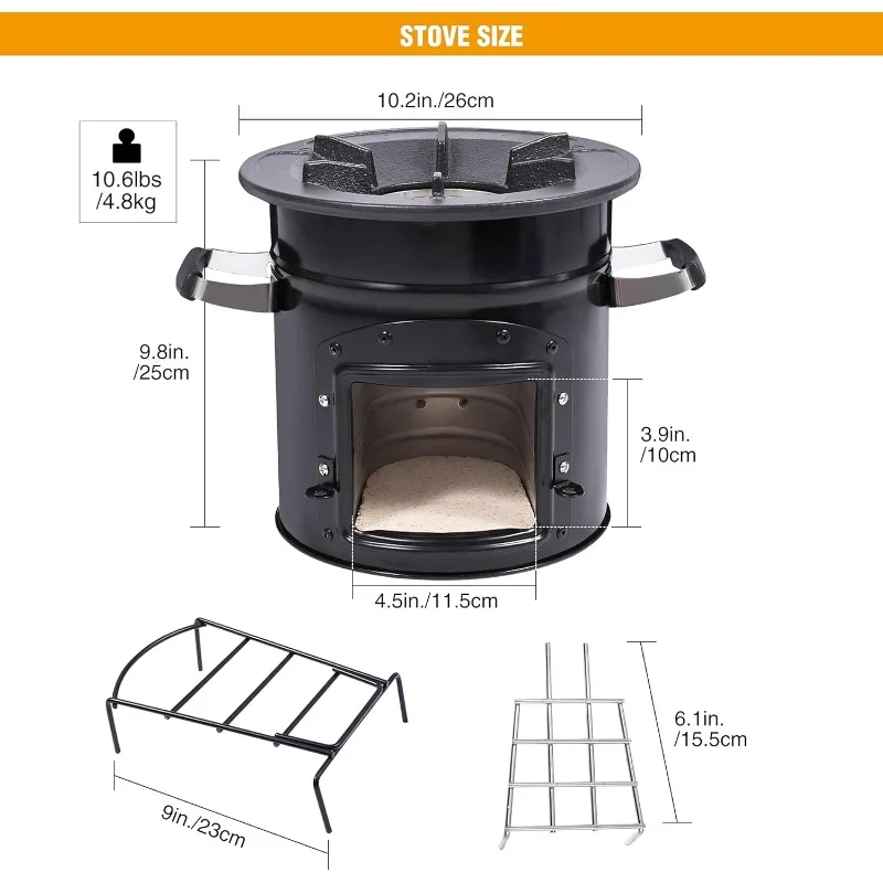 Wood Burning Portable for Cooking, Outdoor Camping Wood Stove with Carrying Bag for Backpacking Emergency RV Surviva